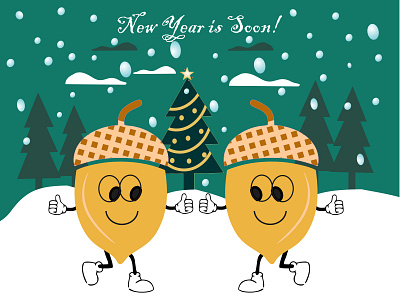 Funny Acorns in the New Year's forest acorns graphic design illustration new years