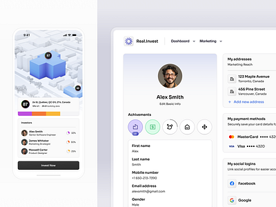 Real.Invest | Mobile & Profile 3d map design minimal mobile profile ui ui ux voit team web