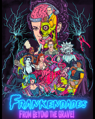 Frankenbabes from Beyond the Grave! drawing horror horror movie illustration movie poster photoshop procreate