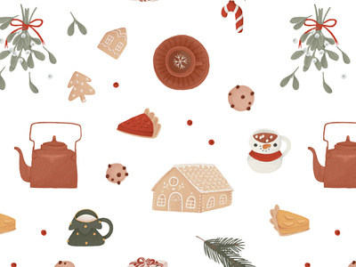 Cozy evening - seamless pattern card cartoon christmas cocoa cookies cozy creative market cute design elements illustration pattern poster seamless wallpaper winter