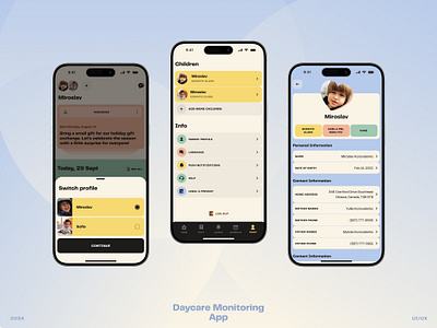 Daycare monitoring app app concept design mobile ui