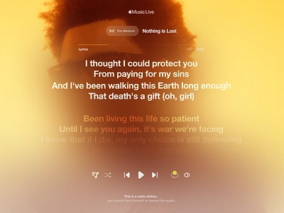 Apple Music - Lyrics on screen saver 2025 apple blending blur fade glassmorphism latest trend lyrics mode music open play pause pop screensaver trend typography ui ux