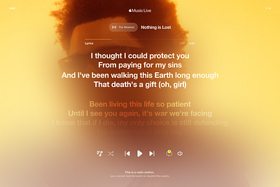 Apple Music - Lyrics on screen saver 2025 apple blending blur fade glassmorphism latest trend lyrics mode music open play pause pop screensaver trend typography ui ux