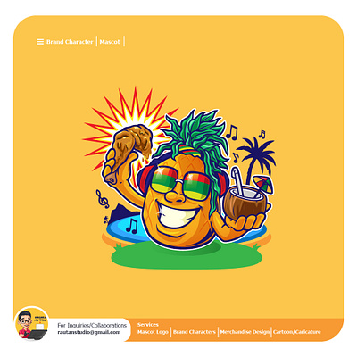 Reggie Chicken branding cartoon character chicken design food graphic design illustration logo mascot music pineapple reggae tropical