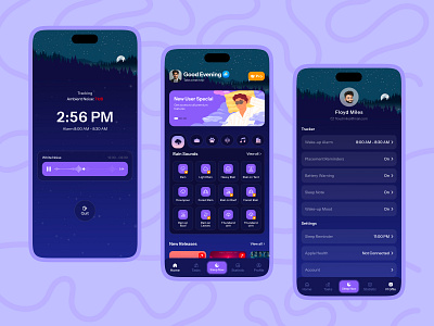 Sleep Tracking App app app design dark app dark theme app lock screen night app night sleep app profile screen setting screen sleep sleep app sleep tracker sleep tracking app slpeep tracking app tracking app ui uiux ux