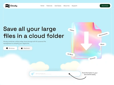 Cloud Safe Website Section cloud savings documents files folder storage ui ux uxresearch