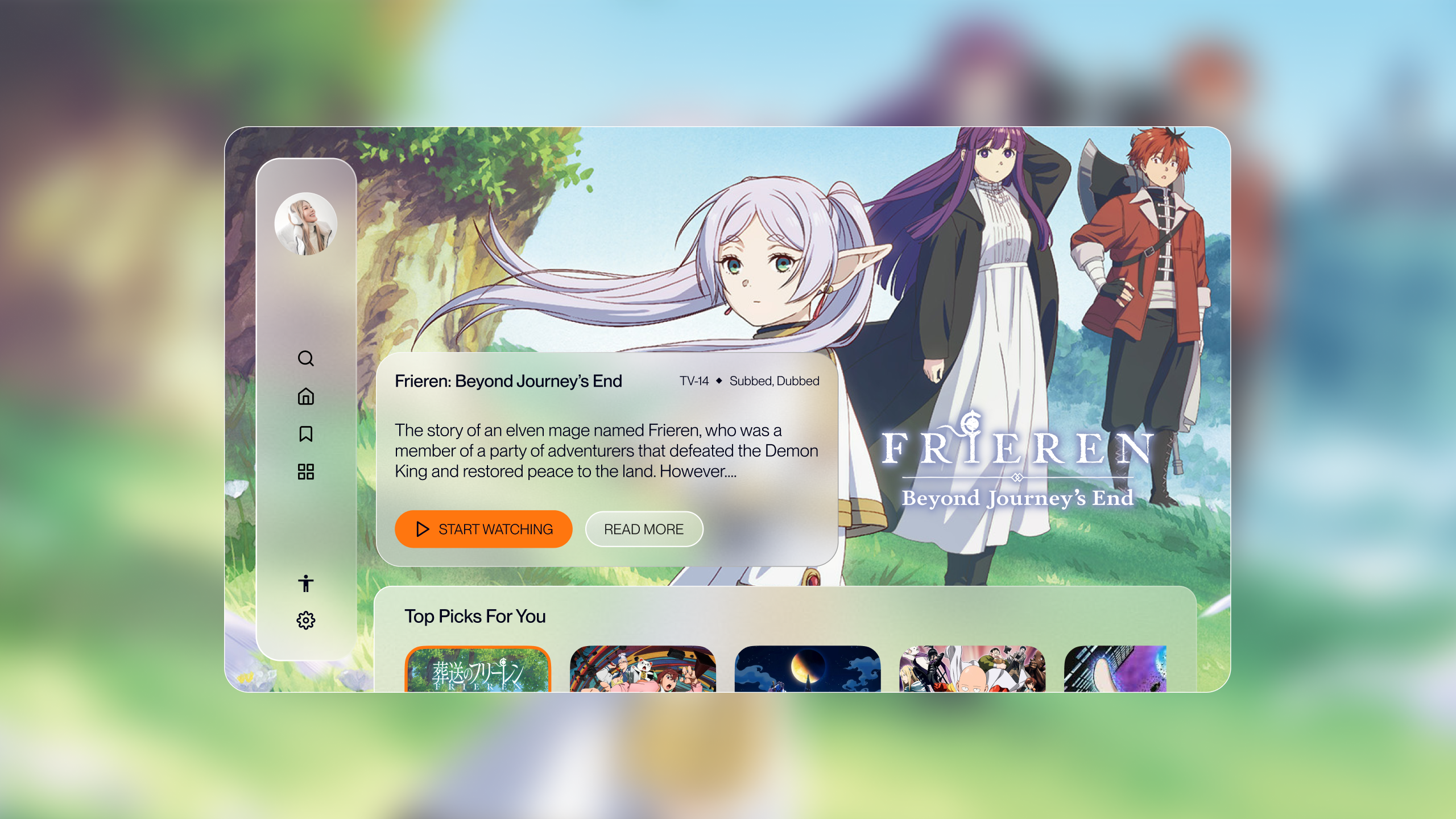 TV Streaming UI | 01 - Crunchyroll anime crunchyroll glassmorphism tv ui tvstreaming ui visualdesign