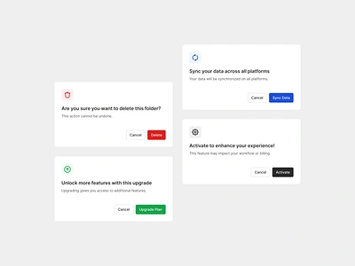 Confirmation modals activate are you sure component confirmation modal danger delete figma info light mode modal product design saas software success sync sync your data ui upgrade ux