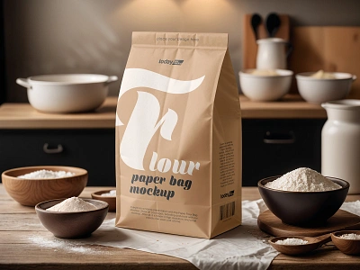 Paper Flour Bag bag bread cereal flour free freebie grain mockup pack package packaging paper pocket sack wheat