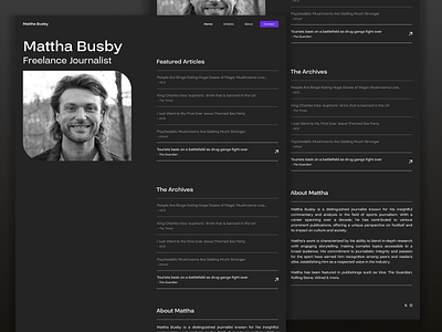 Journalist Blog Portfolio Link Landing Page Website Dark Mode artist author blog branding design graphic design illustration journal landing logo portfolio typography ui user experience ux ux design vector visual identity web design website