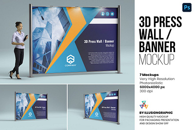 3D Press Wall Banner Mockup banner mock up branding logo mockup outdoor photorealistic presentation press mock up press wall presswall presswall mockup realistic showcase signage street wall wall art