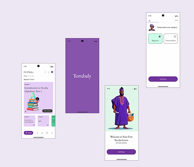 Yorubaly- An app for learning Yoruba language app ui appdesign designinspiration gamifiedlearning illustration languagelearning learningapp mobileapp mobileappdesign mobileux ui uiinspiration uiux uxdesign yorubaly