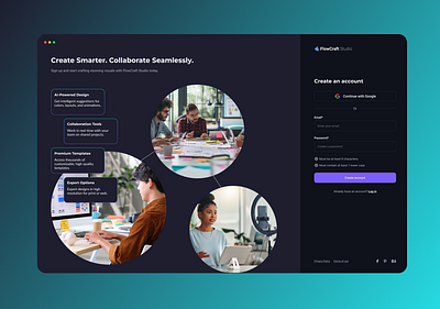 FlowCraft Studio Signup - #DailyUI #001 animation studio creative workflows design inspiration graphic design tools uiux design