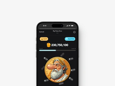 Big Nose Zeus Telegram Mini App Design 2d 3d app crypto design figma meme mobile tap to earn telegram web design web3