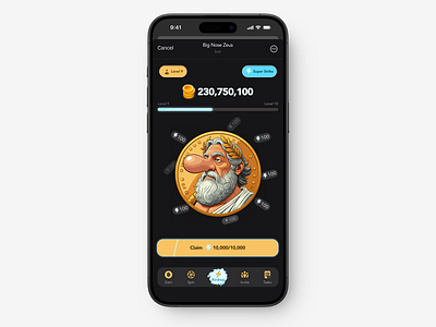 Big Nose Zeus Telegram Mini App Design 2d 3d blockchain crypto design figma mini app mobile app telegram ui ux web design web3