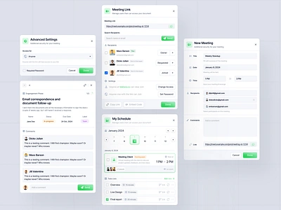 Dashboard Meeting Component business collaboration components dashboard design innovation management meetings modal organization productivity project management saas scheduling software task management tech tools uiux workflow