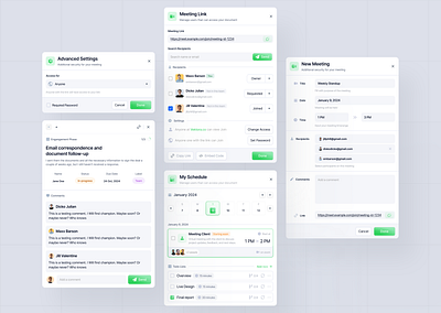 Dashboard Meeting Component business collaboration components dashboard design innovation management meetings modal organization productivity project management saas scheduling software task management tech tools uiux workflow