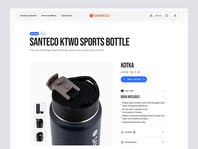 Santeco Smart Tech Bottle eCommerce - Product Details bottle cart checkout design details ecommerce elementor fashion framer landing lifestyle online page product shop thumbler ui webflow website wordpress