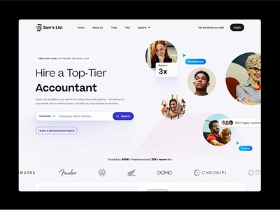 Sam's List Redesign employee hilf al hilf al digital hire hiring hiring platform interface job search jobseeker landing page layout minimal remote job platform talent trending trpography ui ux visual website