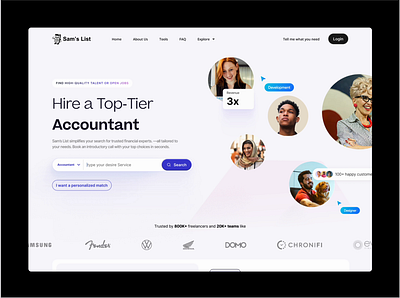 Sam's List Redesign employee hilf al hilf al digital hire hiring hiring platform interface job search jobseeker landing page layout minimal remote job platform talent trending trpography ui ux visual website