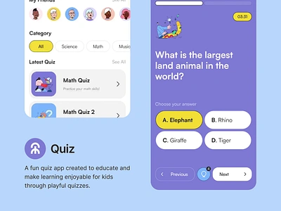 Quiz - UI Motion Exploration after effects animation app clean design education figma illustrations kids learning mobile app motion principle prototype quiz responsive school typography ui ux