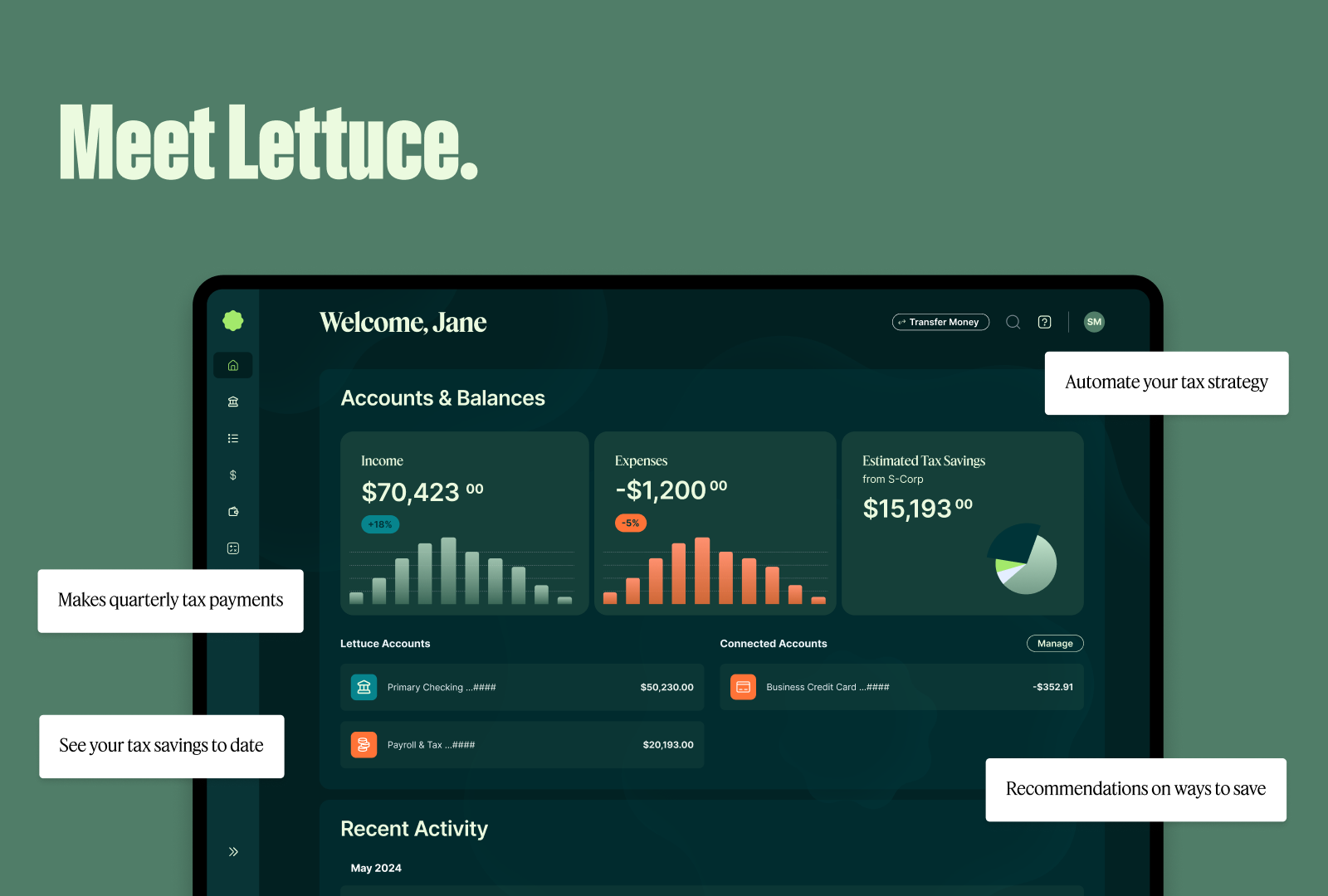 Lettuce Financial Solopreneur Dashboard dashboard financial fintech productdesign ui ux