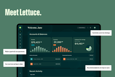 Lettuce Financial Solopreneur Dashboard dashboard financial fintech productdesign ui ux