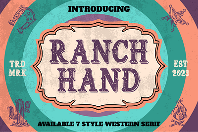 Ranch Hand – Western 7 Display Font advertising branding christmas crafting display fun graphic designer greeting card illustration invitation label logo design magazine packaging poster retro rough sticker vintage western