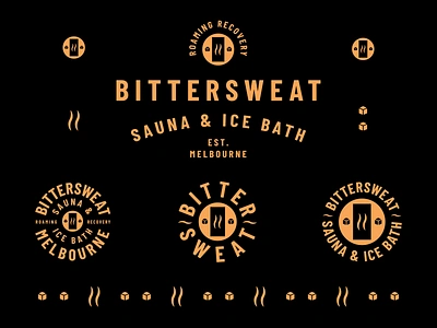 BITTERSWEAT Logo Suite branding circular emblem ice bath icons illustration logo logo design matt vergotis sauna typography verg vintage