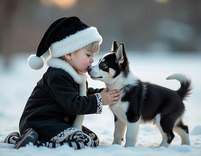 A Whimsical Winter Portrait: A Girl and Her Friend affection animal beautiful child cute cutepuppy digitalart freepik friends girl ice love magical photorealistic professional puppy snow tracingflock winters wonderland