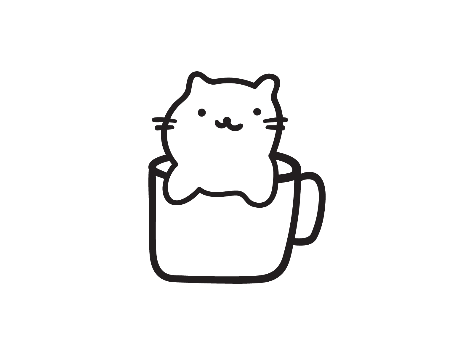 kitty in the cup branding cat coffee cup design flat fun funny graphic design icon illustration kitty logo mark mug symbol ui winter