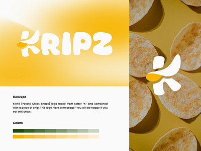 Kripz chips k krips kripz lettermark lettermark logo logo yellow