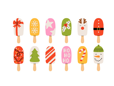 Christmas cakesicles set cake cakepops cakesicle cartoon character concept design flat icecream illustration newyear popsicle sweet tasty vector xmas