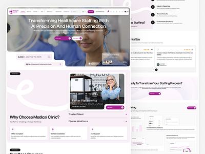Revolutionizing Hospital Staffing & Management 💼 clean and morden website creative and morden testimonial creative hero section creative website footer graphic design healthcarewebsite hero section design hospital landing page morden cta morden design staffingsolutions trending design trending website ui why choose us section