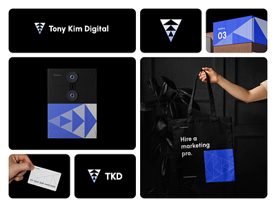 Tony Kim Digitial Direction 9 black blue branding branding and identity clean color color palette design graphic design identity logo logo design marketing minimal mockup modern monochromatic monochrome shapes tech