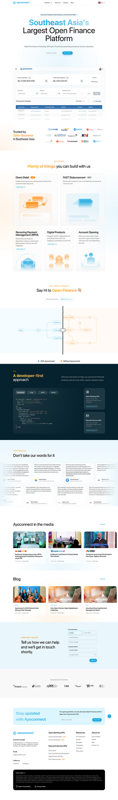 Ayoconnect Landing Page Concept landing page open finance saas ui design web design