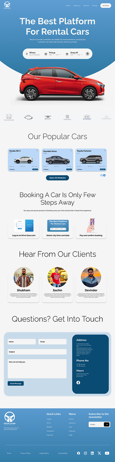 Drive Ease Rental Car Website logo typography ui ux vector