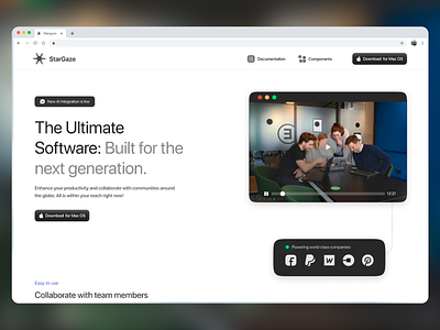 Boost Productivity and Collaborate Seamlessly with StarGaze business website call to action clean interface digital interface future technology landing page design minimalist design modern typography promotional banner responsive layout software interface software solution tech branding tech product user centered design user interaction user interface ux design video content web design