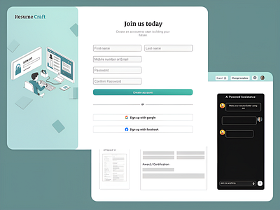 Resume Builder Web App design interface ui ui design ui ux desifn webapp website website design