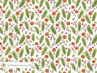 Hand painted holiday watercolor pine branches seamless papers christmas print holiday print holiday surface pattern design illustration pattern seamless pattern surface design surface pattern textile design