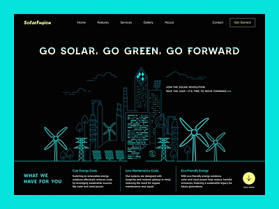 Solarfusion - renewable energy hero section design clean energy dark theme dark ui green energy hero section iqra khanmohammadiqra landing page night mode renewable renewable energy saas solar energy solar panel solar power ui design web design webdesign website wind turbine