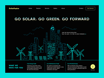 Solarfusion - renewable energy hero section design clean energy dark theme dark ui green energy hero section iqra khanmohammadiqra landing page night mode renewable renewable energy saas solar energy solar panel solar power ui design web design webdesign website wind turbine