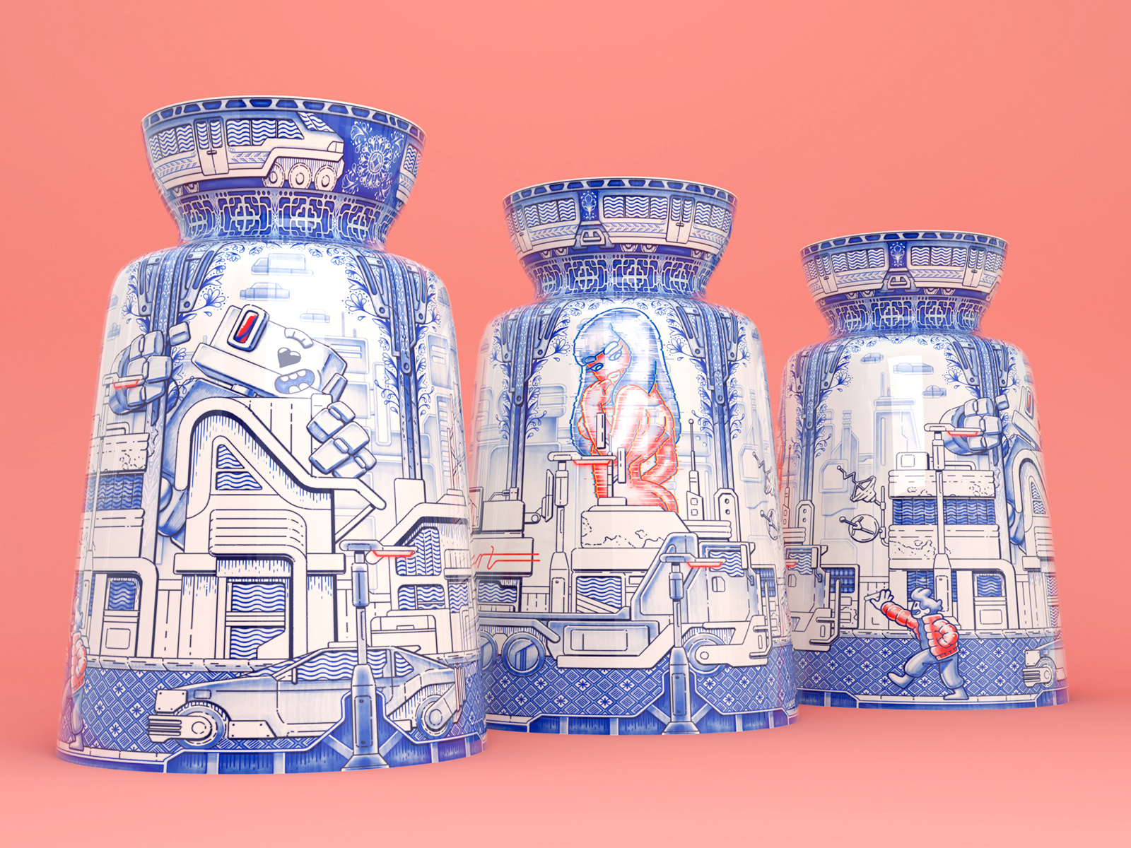 Neon Retro blender blue ceramics classic illustration illustrator muti neon photoshop pink red vase vector