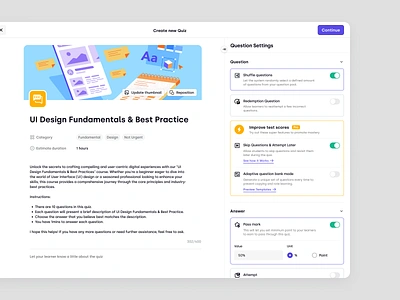Trenning - Add New Content: Create a New Quiz in a SaaS LMS course education education platform knowledge base learning management system lms product design questions quiz saas saas design staff training student team training training ui ux web app web design wiki
