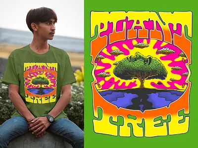 PLANT A TREE apparel design ecology illustration lettering nature preservation psychedelic retro surrealism tree typography vector vintage