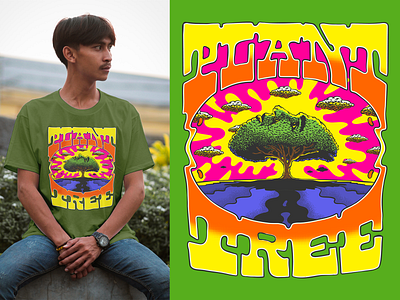 PLANT A TREE apparel design ecology illustration lettering nature preservation psychedelic retro surrealism tree typography vector vintage