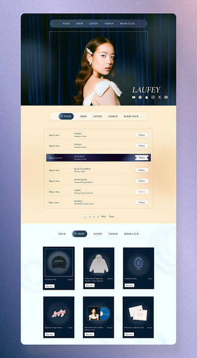 Artist Personal Website artist website design landing page laufey singer website ui ui ux ui ux design ux web design