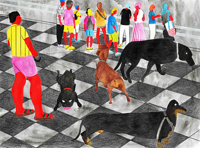 Walking Dogs crowd dog illustration pet street