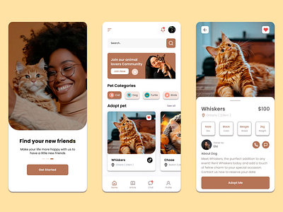 Pet Adoption Mobile App animal animals app interface cat colorful ui e ticketing entertainment app event booking interactive ui interface mobile app design mobile commerce mobile interaction mobile interface payment integration pet pets seat booking user centered design ux design