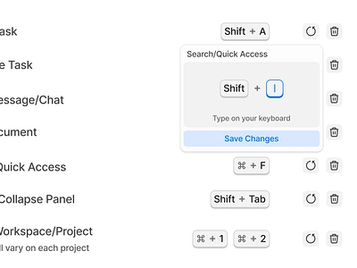 Keyboard Shortcuts app buttons component dashboard design design system figma keyboard keys landing page light mode modal popover settings shortcuts ui ui design ui kit widget